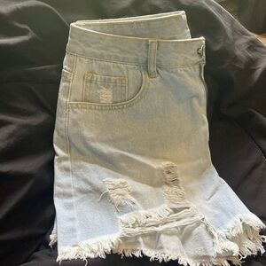 SHEIN Light Blue Frayed Hem Jean Shorts